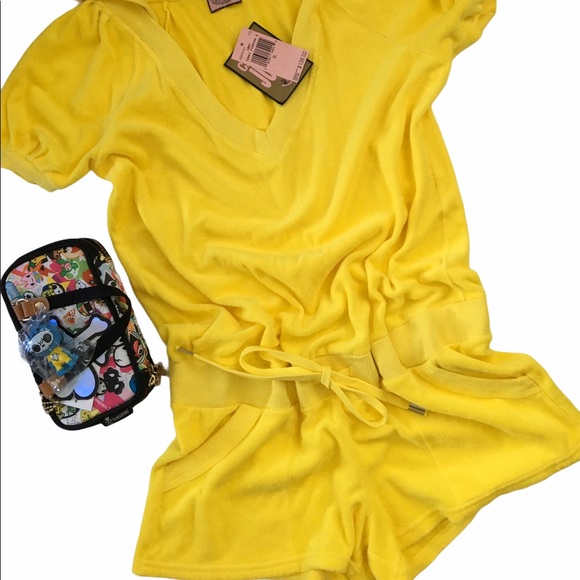 HTF: new Juicy Couture ♚ Terry Puff Sleeve Hoodie Romper ♚ Abby Bright Yellow XL - Picture 9 of 16